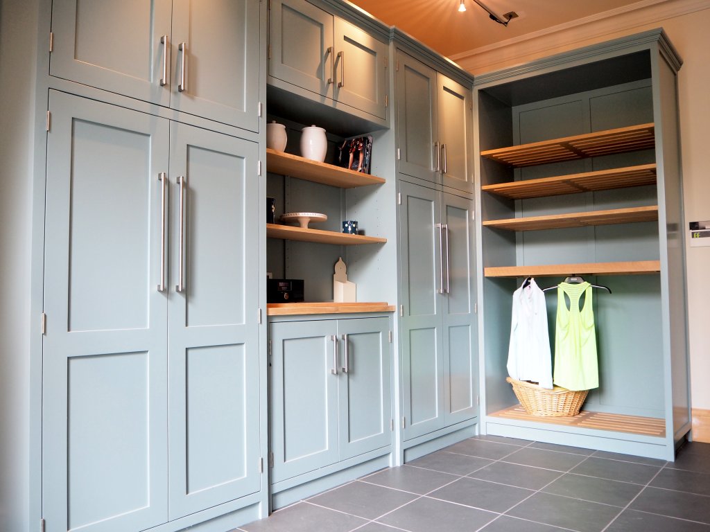 Luxury handpainted shaker blue utility room