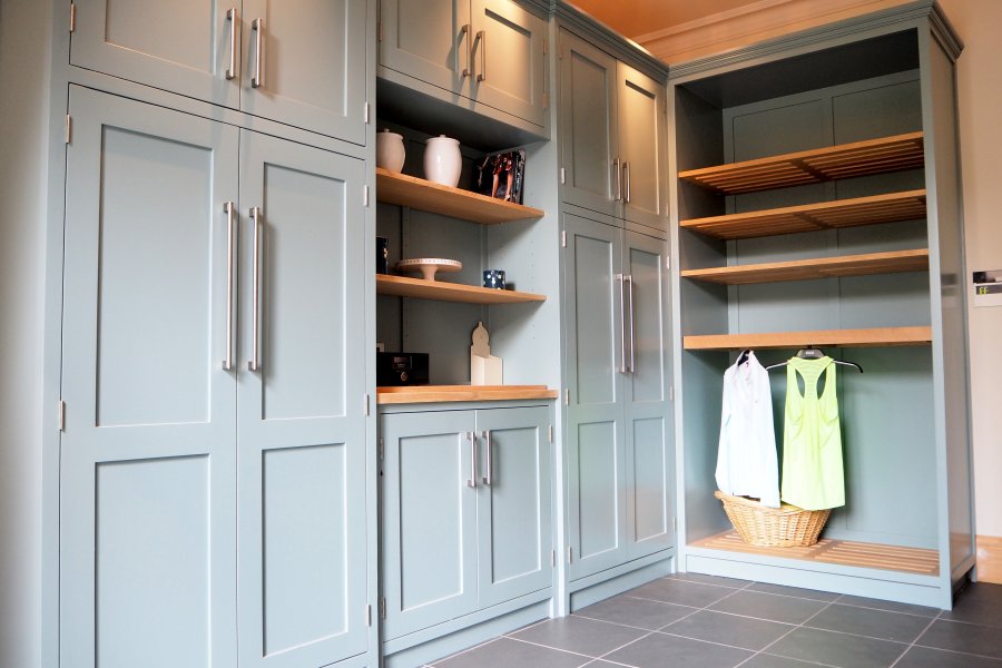 Luxury handpainted shaker blue utility room