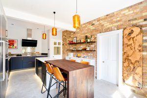 modern, industrial kitchen with island